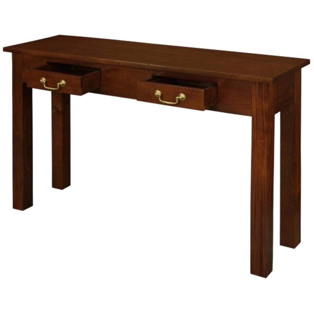 STRAIGHT LEG SOLID MAHOGANY TIMBER CONSOLE TABLE WITH 2 DRAWERS 120CM IN MAHOGANY