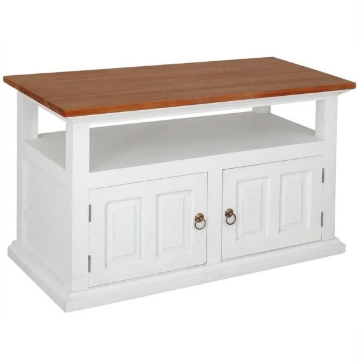 ALLENBY SOLID MAHOGANY TV UNIT 2 DOORS/SHELF - CARAMEL/WHITE