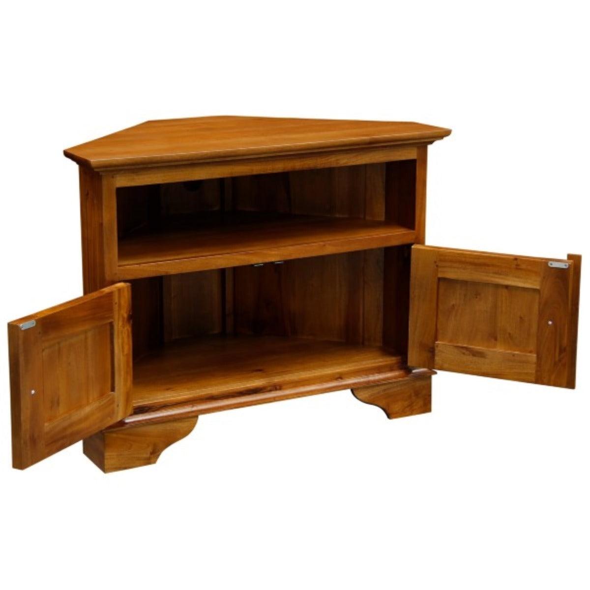 JEREMIAH CORNER SOLID MAHOGANY TV UNIT 2 DOORS/SHELF - LIGHT PECAN