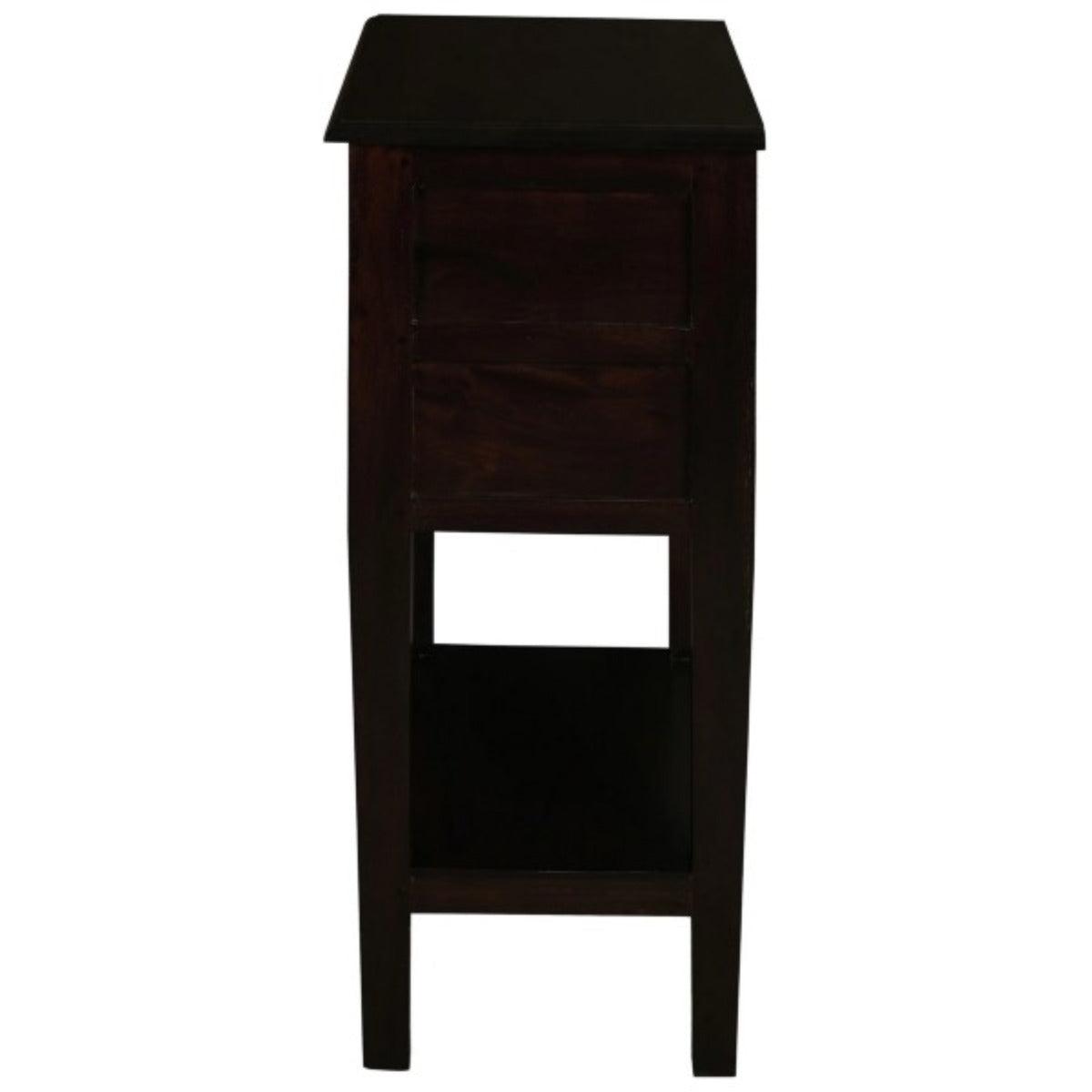 BIRKDALE 3 DRAWER SIDE TABLE/WITH SHELF IN SOLID MAHOGANY- CHOCOLATE