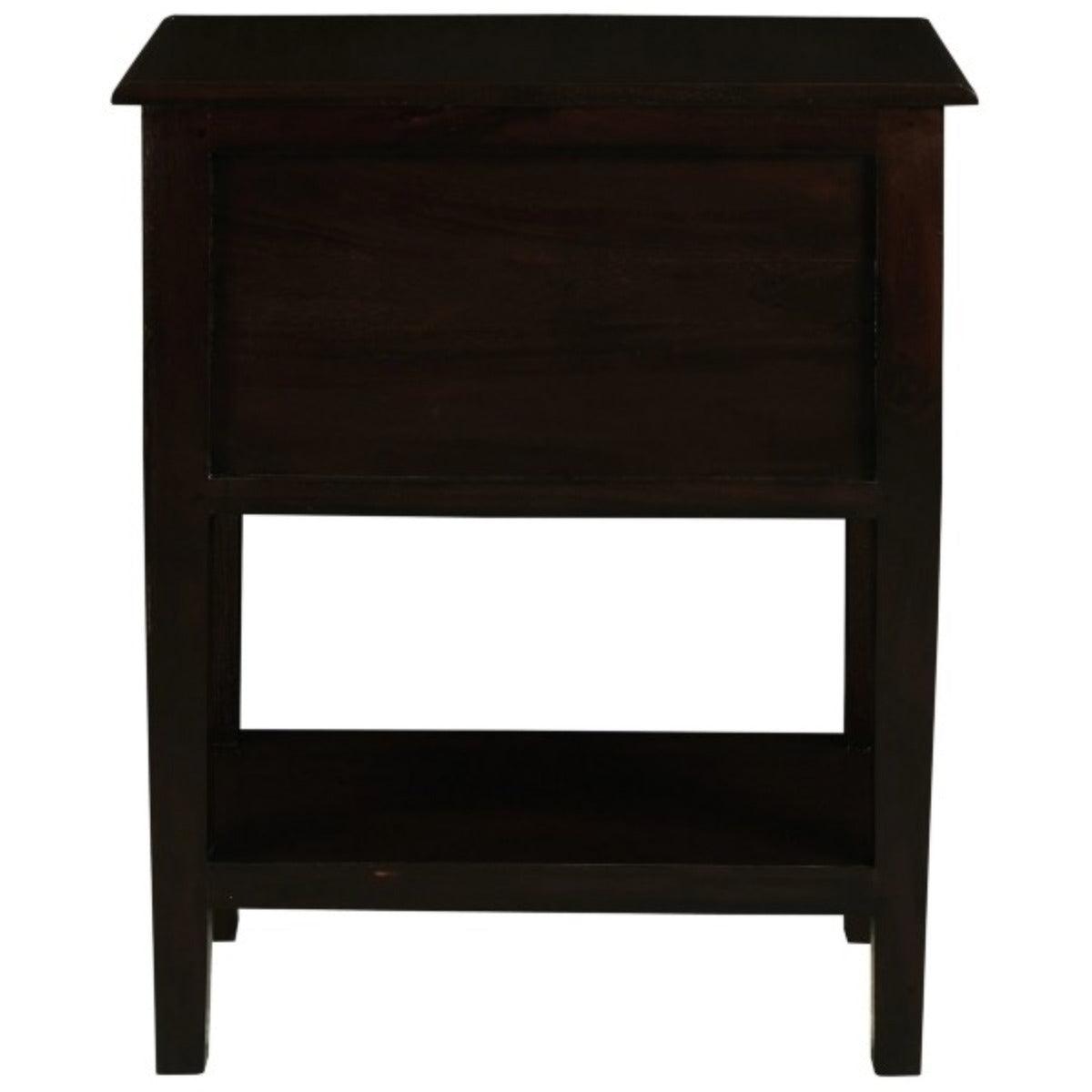 BIRKDALE 3 DRAWER SIDE TABLE/WITH SHELF IN SOLID MAHOGANY- CHOCOLATE