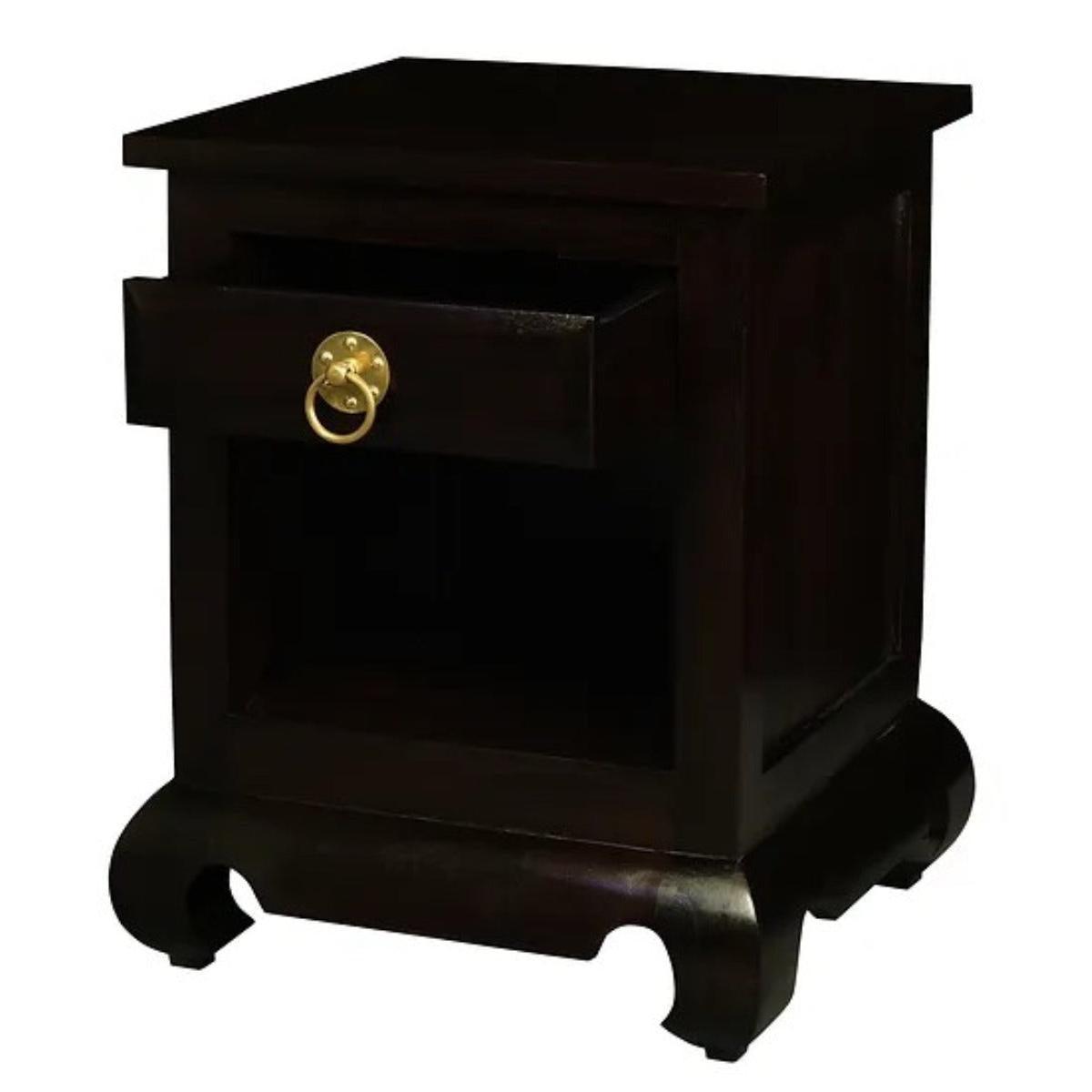 HIROKO OPIUM STYLE LEG 1 DRAW & 1 SHELF BEDISDE TABLE - CHOCOLATE