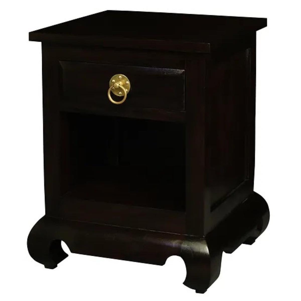 HIROKO OPIUM STYLE LEG 1 DRAW & 1 SHELF BEDISDE TABLE - CHOCOLATE