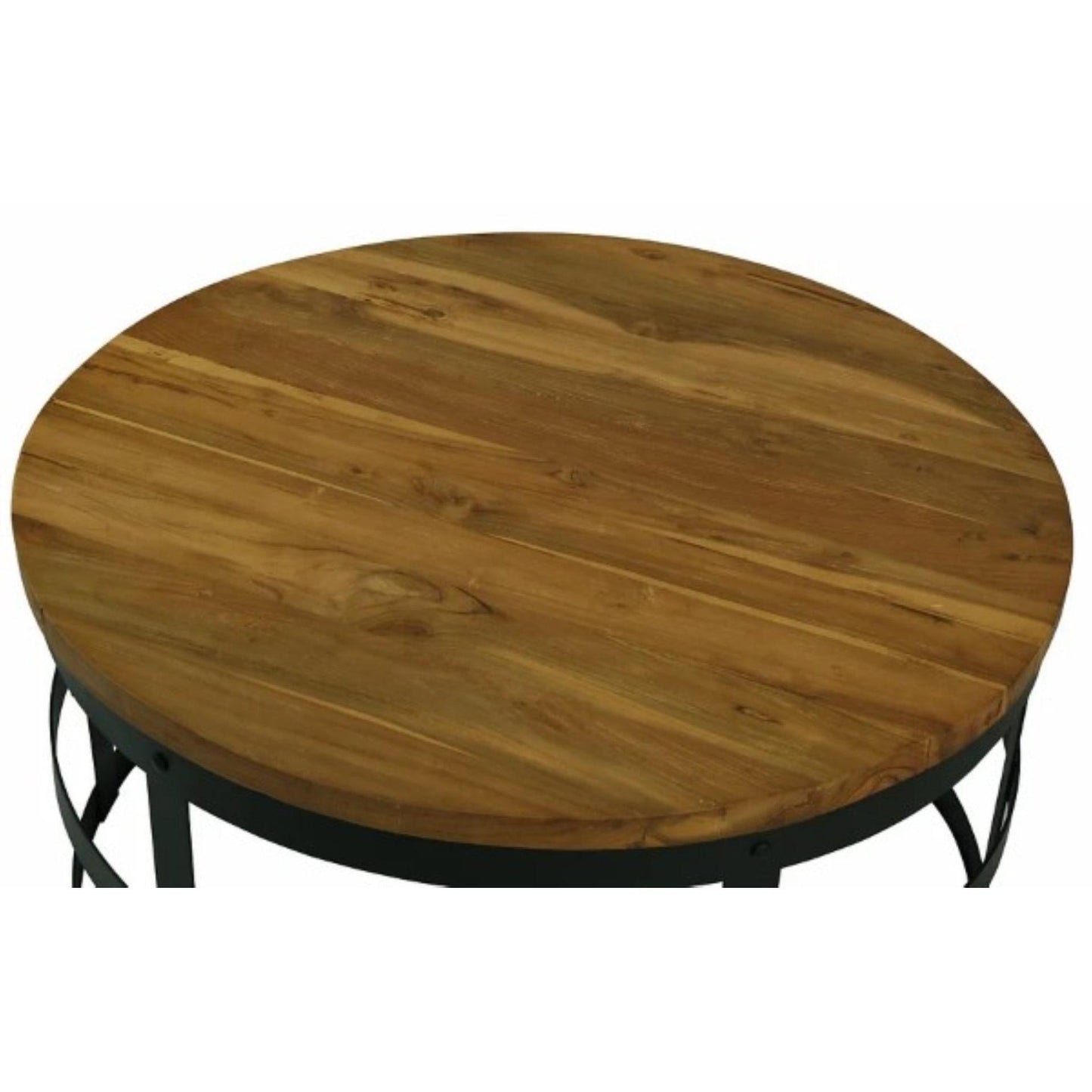 ALBASHA RECYLCED PINE & METAL ROUND COFFEE TABLE NATURAL/BLACK
