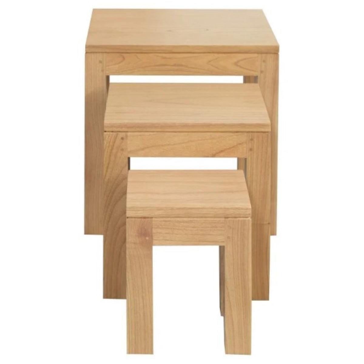 TANAKA SOLID MINDI WOOD NEST OF TABLES/SET OF 3 SMALL SOLID MINDI WOOD TABLES IN NATURAL