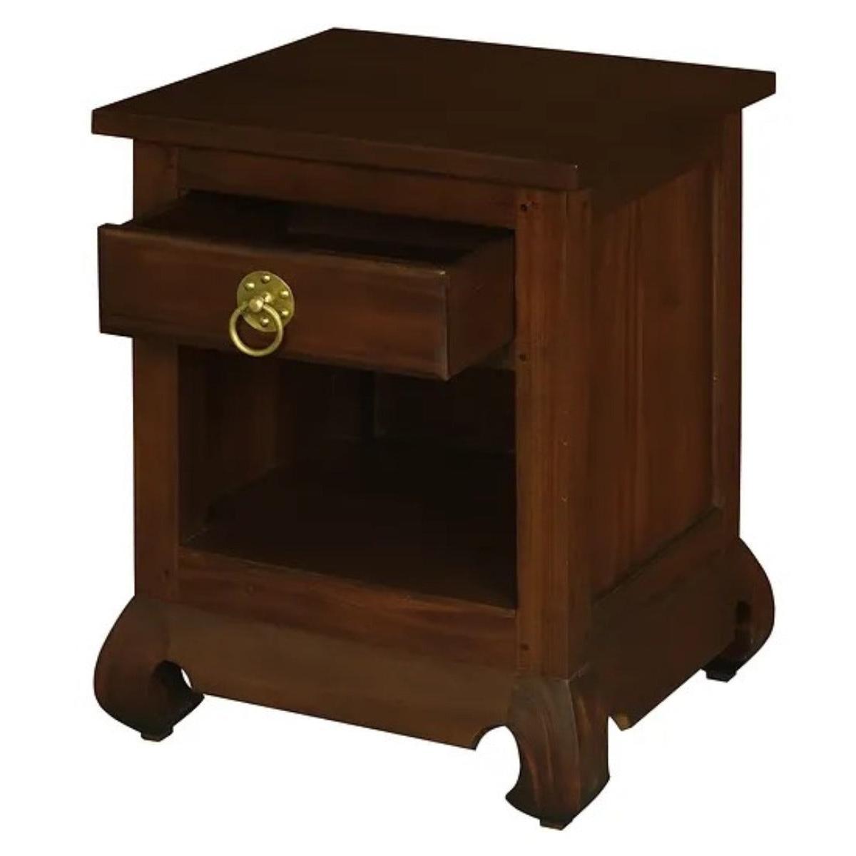 HIROKO OPIUM STYLE LEG 1 DRAW & 1 SHELF BEDISDE TABLE - MAHOGANY