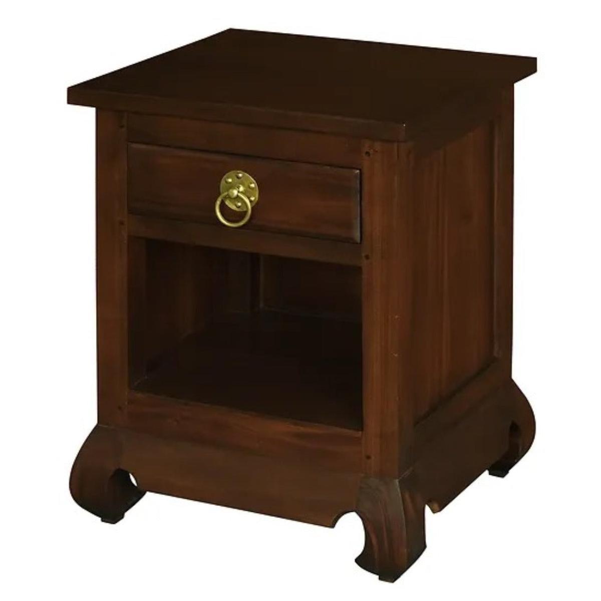 HIROKO OPIUM STYLE LEG 1 DRAW & 1 SHELF BEDISDE TABLE - MAHOGANY