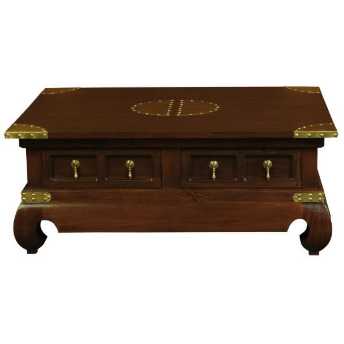 HIROKO SOLID MAHOGANY CHINESE STYLE 4 DRAWERS RECTANGULAR COFFEE TABLE IN MAHOGANY