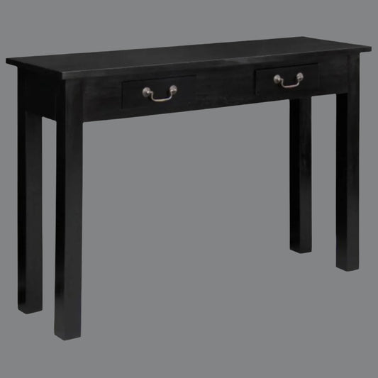 STRAIGHT LEG SOLID MAHOGANY TIMBER CONSOLE TABLE/ HALL TABLE WITH 2 DRAWERS IN BLACK 120CM