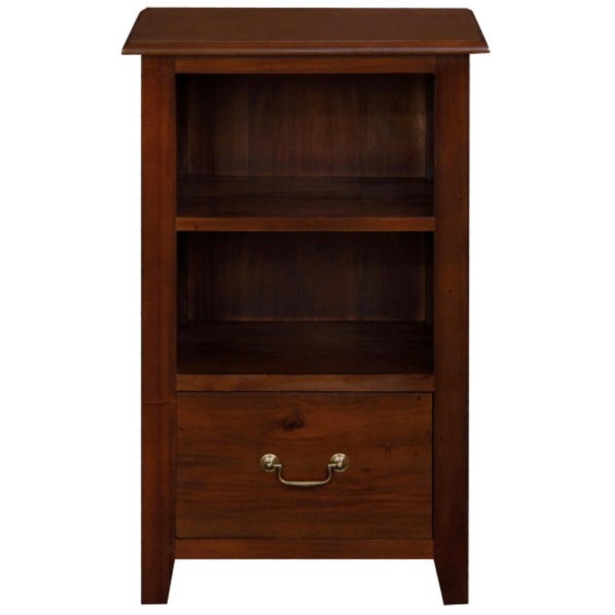 BENEDICT SOLID MAHOGANY TIMBER BEDSIDE TABLE WITH 1 DRAW & 1 SHELF IN MAHOGANY
