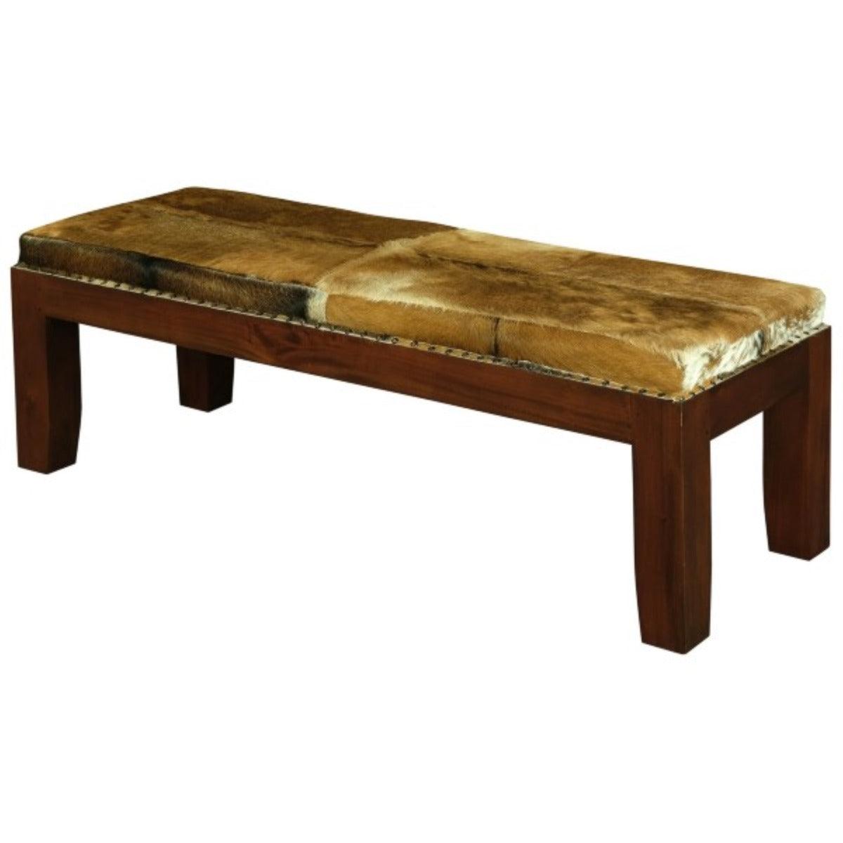 ASHMORE SOLID MAHOGANY TIMBER DOUBLE BENCH WITH GOAT HIDE SEAT - MyChocolateWood