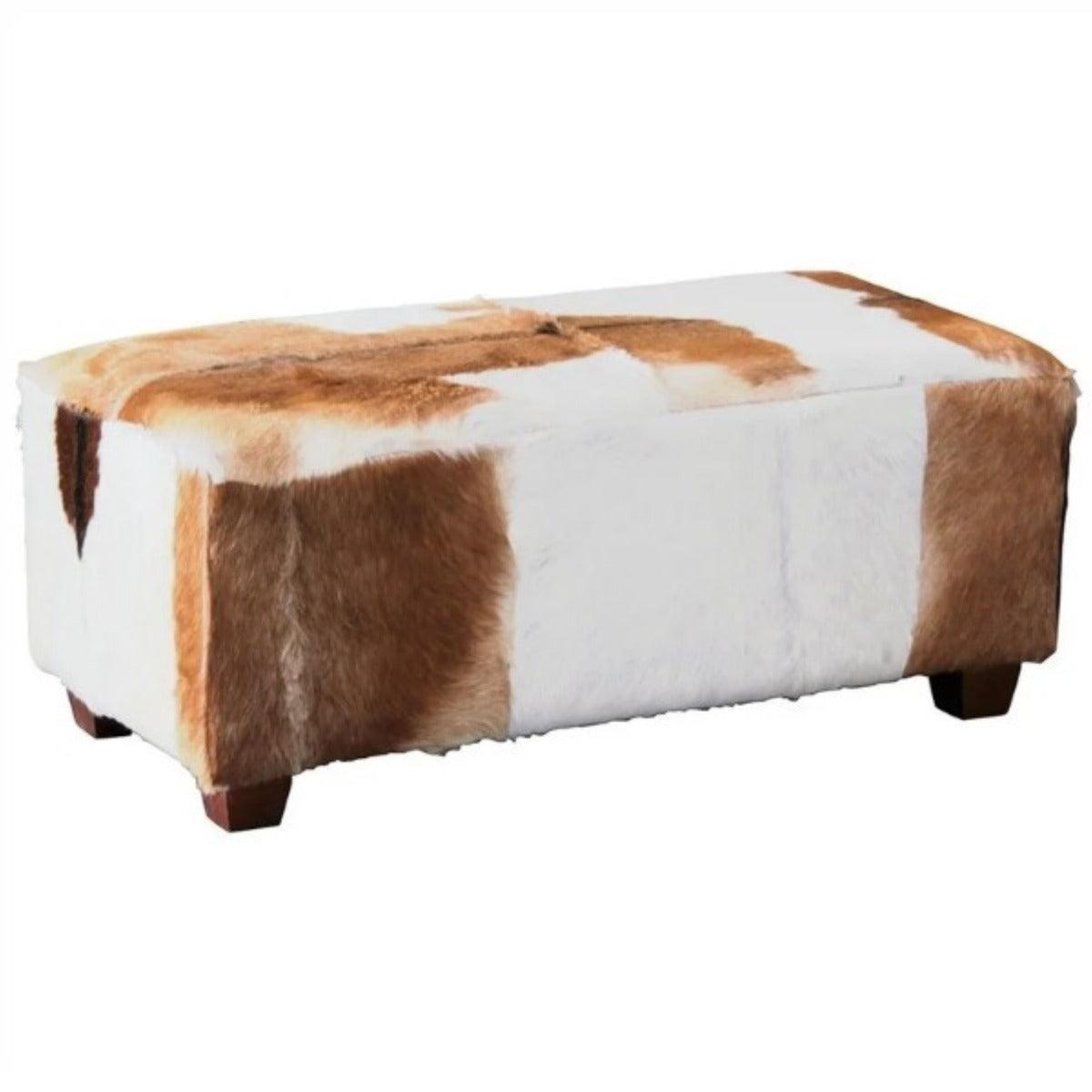 LENNOX GOAT HIDE UPHOLSTERED MAHOGANY TIMBER LARGE OTTOMAN - MyChocolateWood