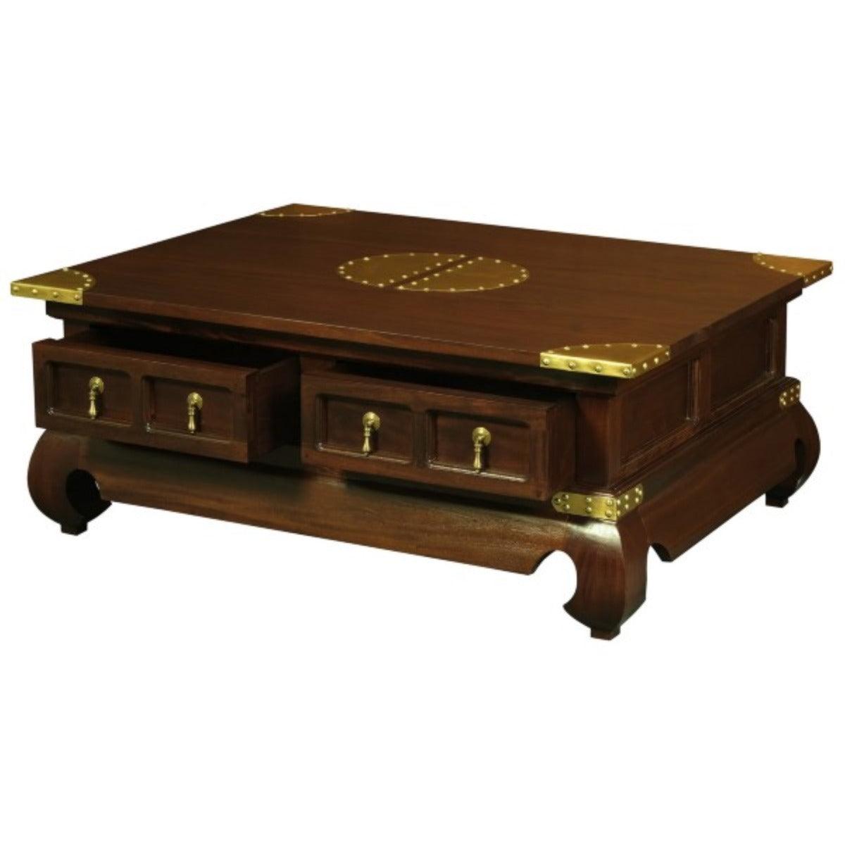 HIROKO SOLID MAHOGANY CHINESE STYLE 4 DRAWERS RECTANGULAR COFFEE TABLE IN MAHOGANY
