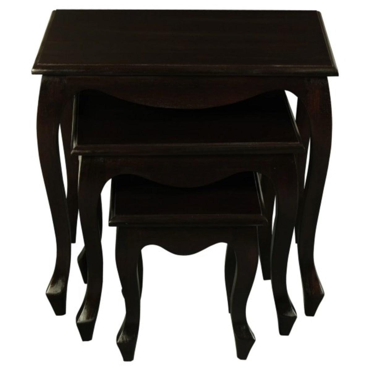 QUEEN ANN SOLID MAHOGANY NEST OF TABLES/SET OF 3 TABLES IN CHOCOLATE