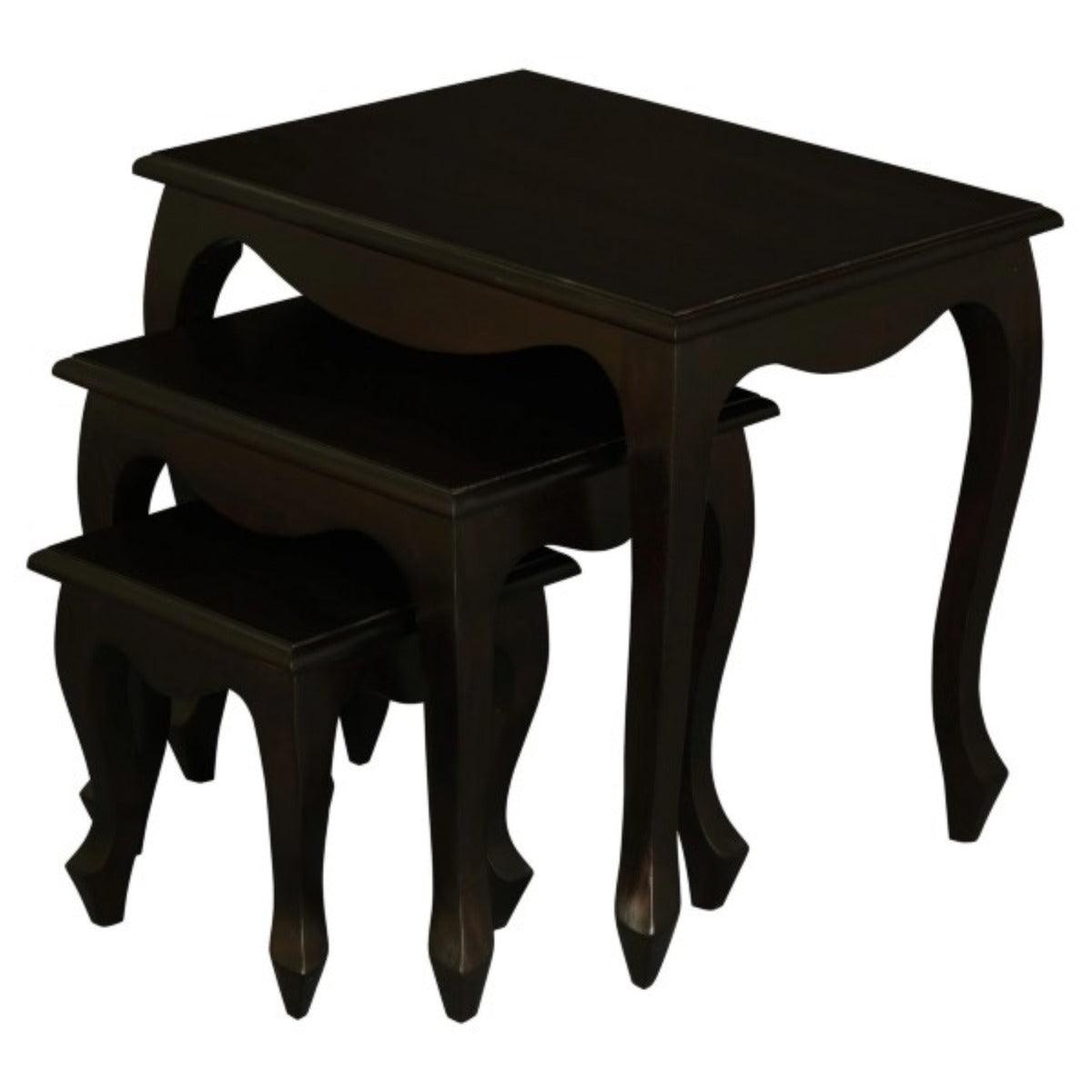 QUEEN ANN SOLID MAHOGANY NEST OF TABLES/SET OF 3 TABLES IN CHOCOLATE