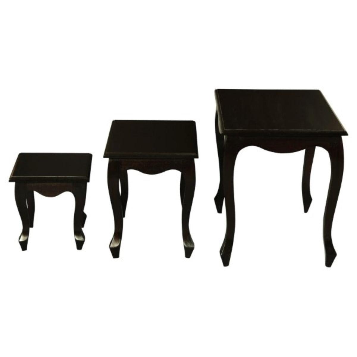 QUEEN ANN SOLID MAHOGANY NEST OF TABLES/SET OF 3 TABLES IN CHOCOLATE