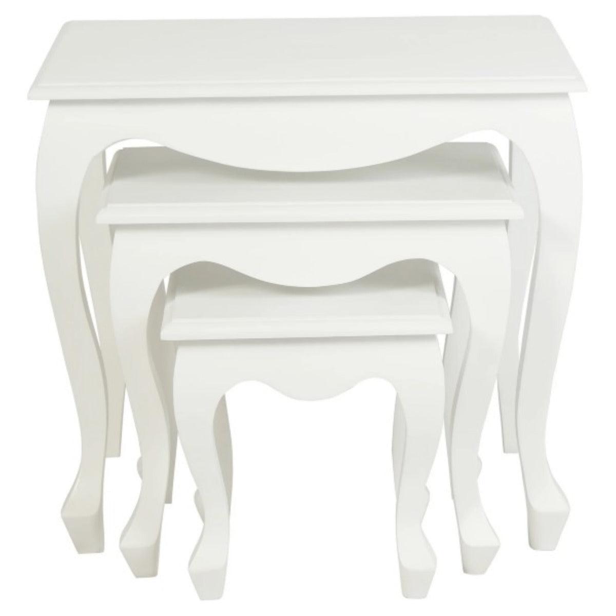 QUEEN ANN SOLID MAHOGANY NEST OF TABLES/SET OF 3 TABLES IN WHITE
