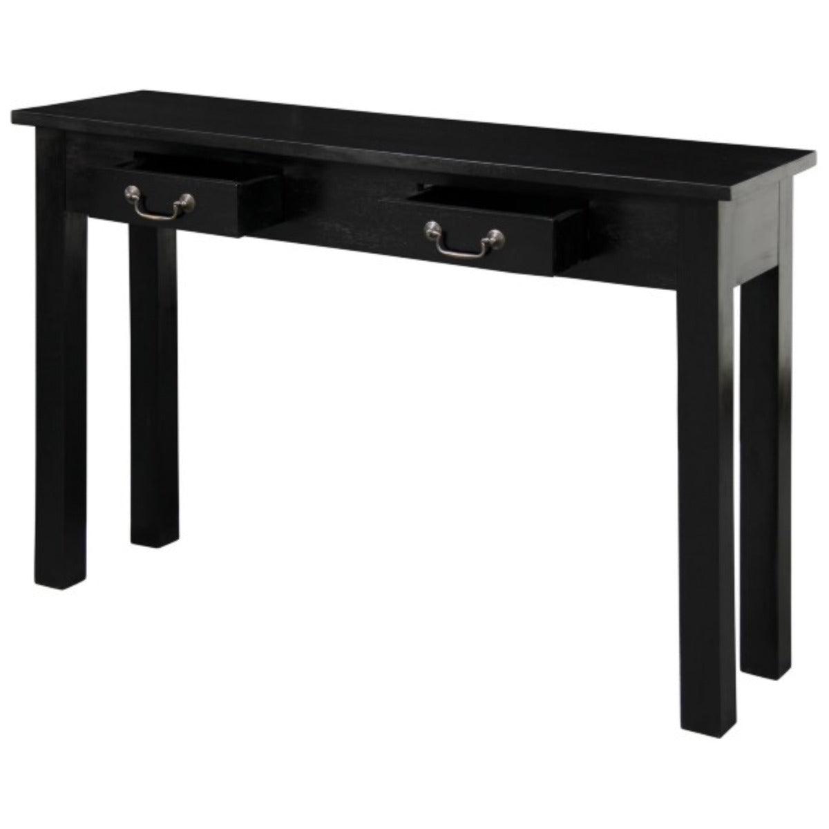 STRAIGHT LEG SOLID MAHOGANY TIMBER CONSOLE TABLE/ HALL TABLE WITH 2 DRAWERS IN BLACK 120CM