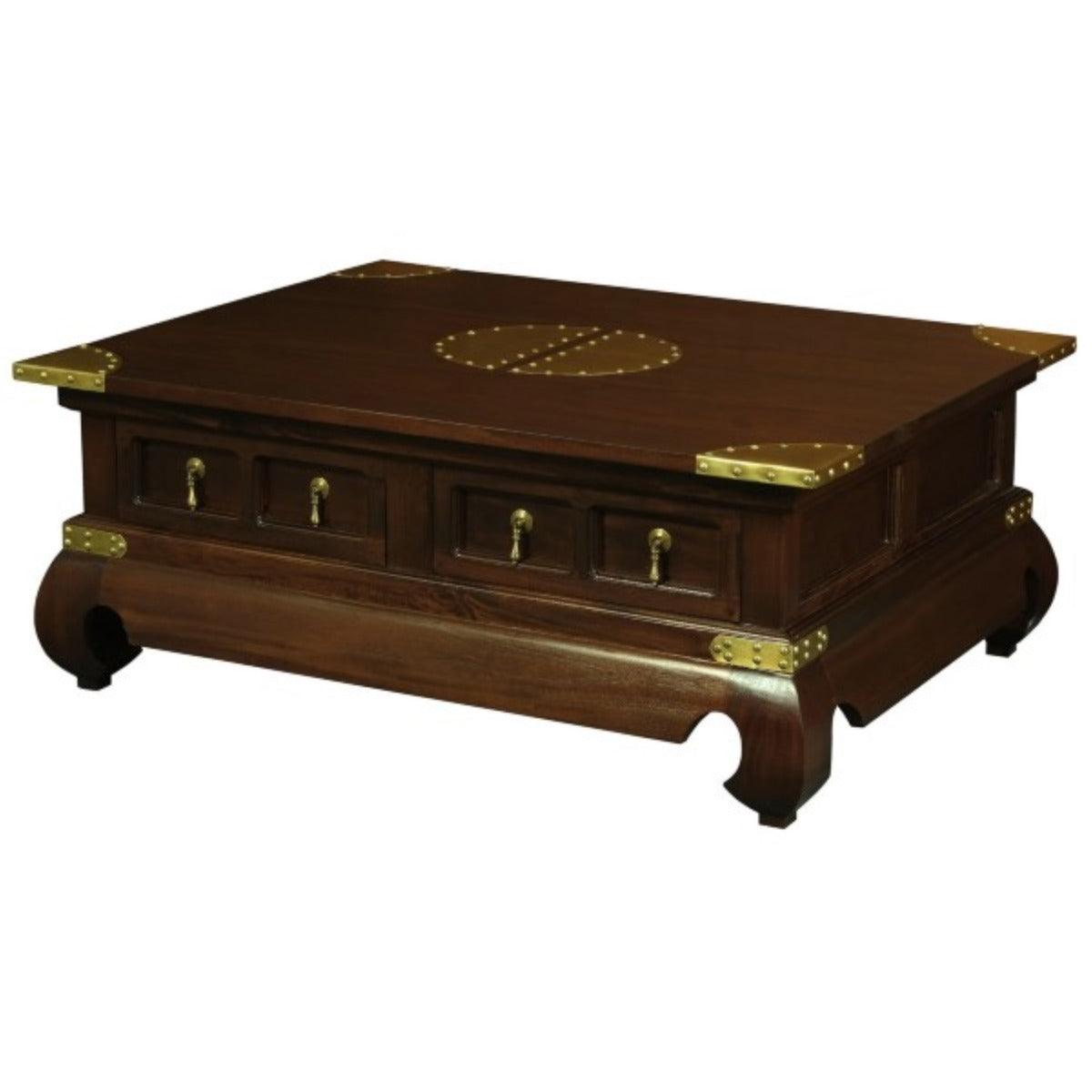 HIROKO SOLID MAHOGANY CHINESE STYLE 4 DRAWERS RECTANGULAR COFFEE TABLE IN MAHOGANY