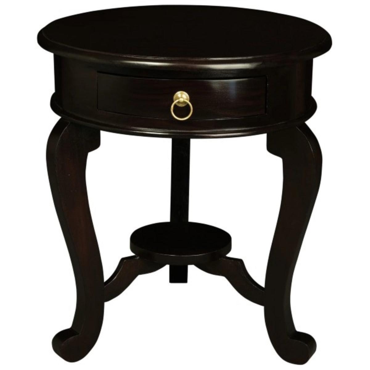 FRANCIS CABRIOL LEG SOLID MAHOGANY TIMBER ROUND LAMP TABLE- CHOCOLATE