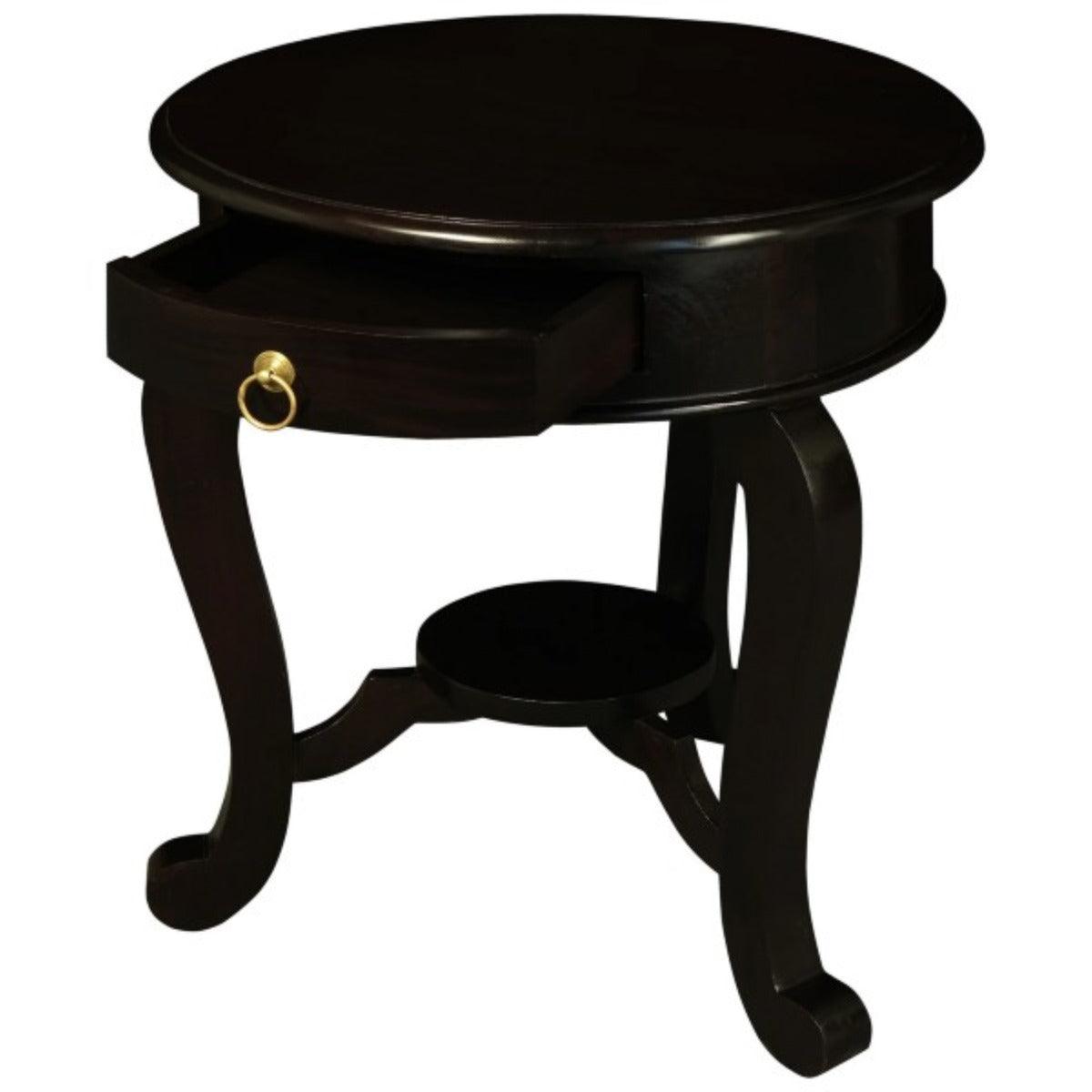 FRANCIS CABRIOL LEG SOLID MAHOGANY TIMBER ROUND LAMP TABLE- CHOCOLATE