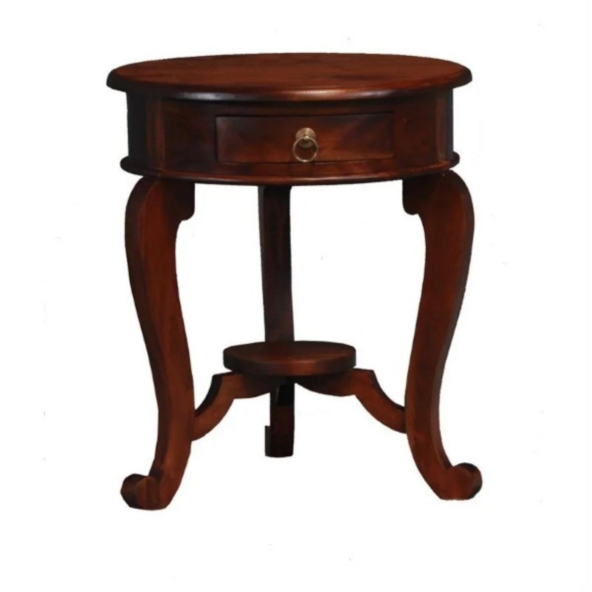 FRANCIS CABRIOL LEG SOLID MAHOGANY TIMBER ROUND LAMP TABLE- MAHOGANY