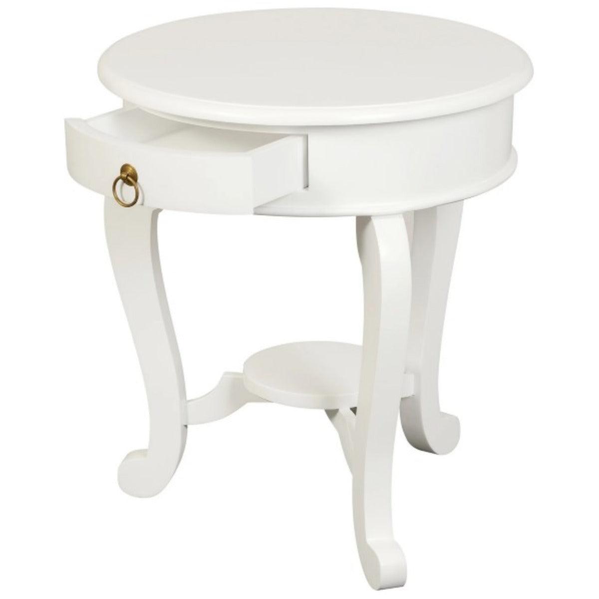 FRANCIS CABRIOL LEG SOLID MAHOGANY TIMBER ROUND LAMP TABLE- WHITE - MyChocolateWood