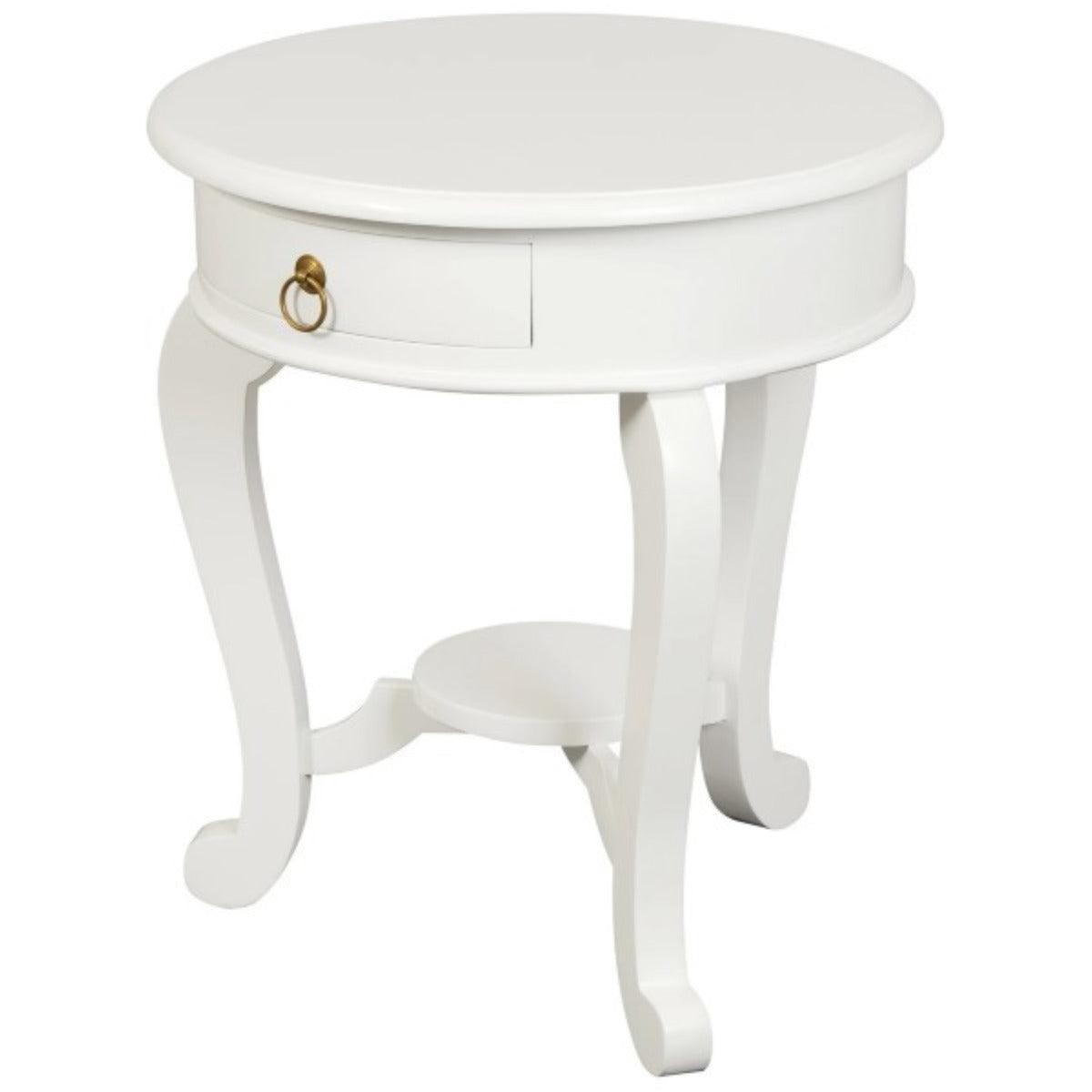 FRANCIS CABRIOL LEG SOLID MAHOGANY TIMBER ROUND LAMP TABLE- WHITE - MyChocolateWood
