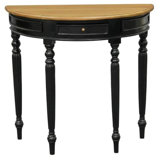 EMERY SOLID MAHOGANY TIMBER HALF MOON CONSOLE TABLE/HALL TABLE  BLACK/CARAMEL83CM