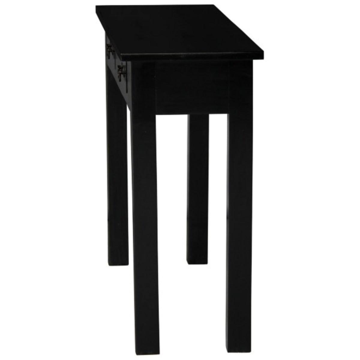 STRAIGHT LEG SOLID MAHOGANY TIMBER CONSOLE TABLE/ HALL TABLE WITH 2 DRAWERS IN BLACK 120CM
