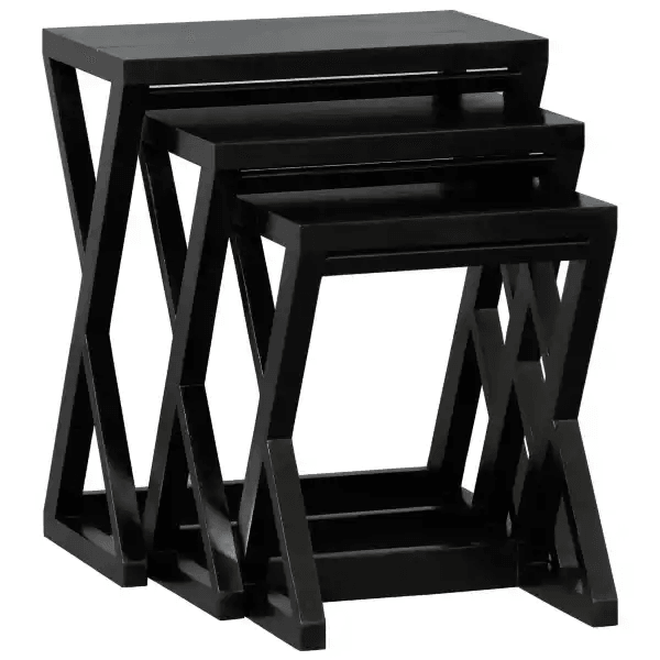 BRESCIA SOLID MAHOGANY NEST OF TABLES/SET OF 3 SMALL SOLID MAHOGANY TABLES IN BLACK - MyChocolateWood