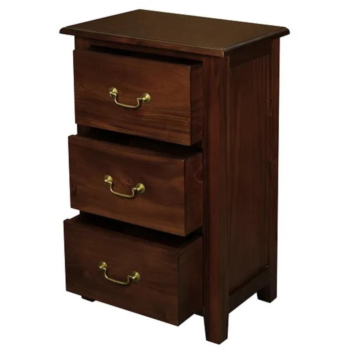 BENEDICT SOLID MAHOGANY TIMBER BEDSIDE TABLE WITH 3 DRAWERS IN MAHOGANY