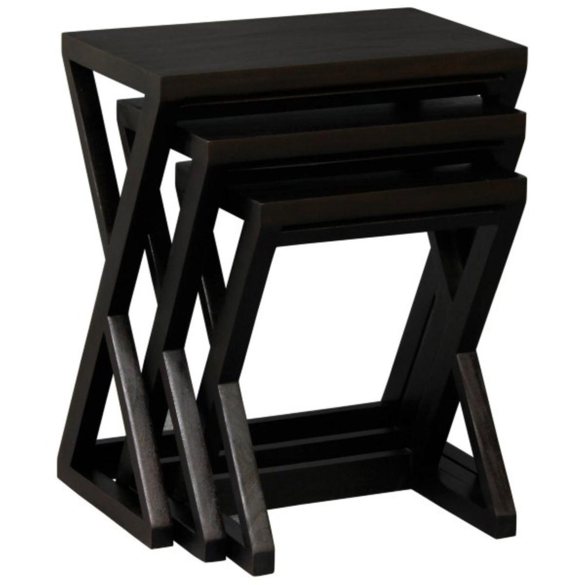 BRESCIA SOLID MAHOGANY NEST OF TABLES/SET OF 3 SMALL SOLID MAHOGANY TABLES IN CHOCOLATE