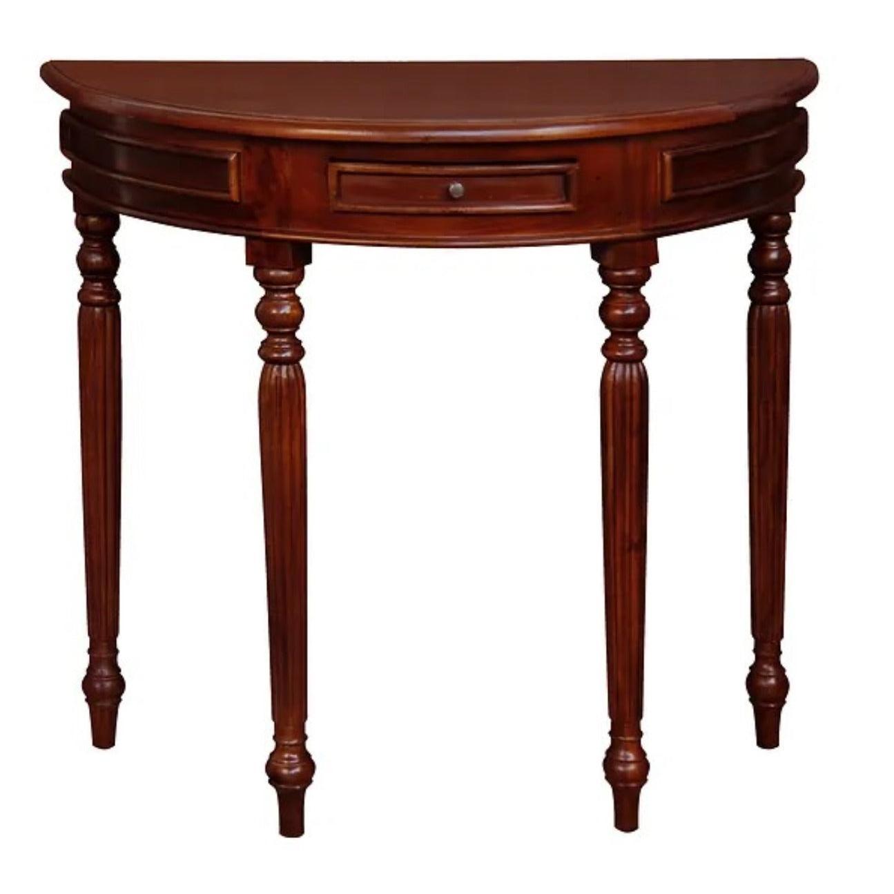 EMERY SOLID MAHOGNAY TIMBER HALF MOON ROUND CONSOLE/HALL TABLE 83CM - MAHOGANY