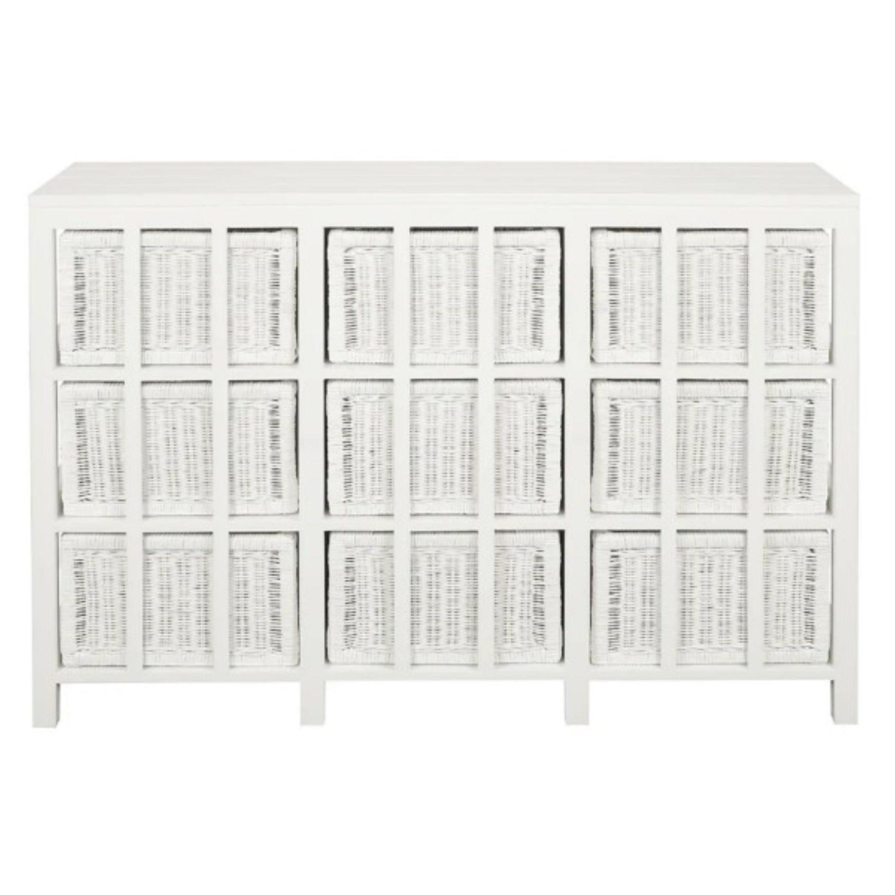 MAGENTO SOLID MAHOGANY TIMBER WOOD & WICKER 9 DRAWERS JUMBO SIZE DRESSER IN WHITE - MyChocolateWood