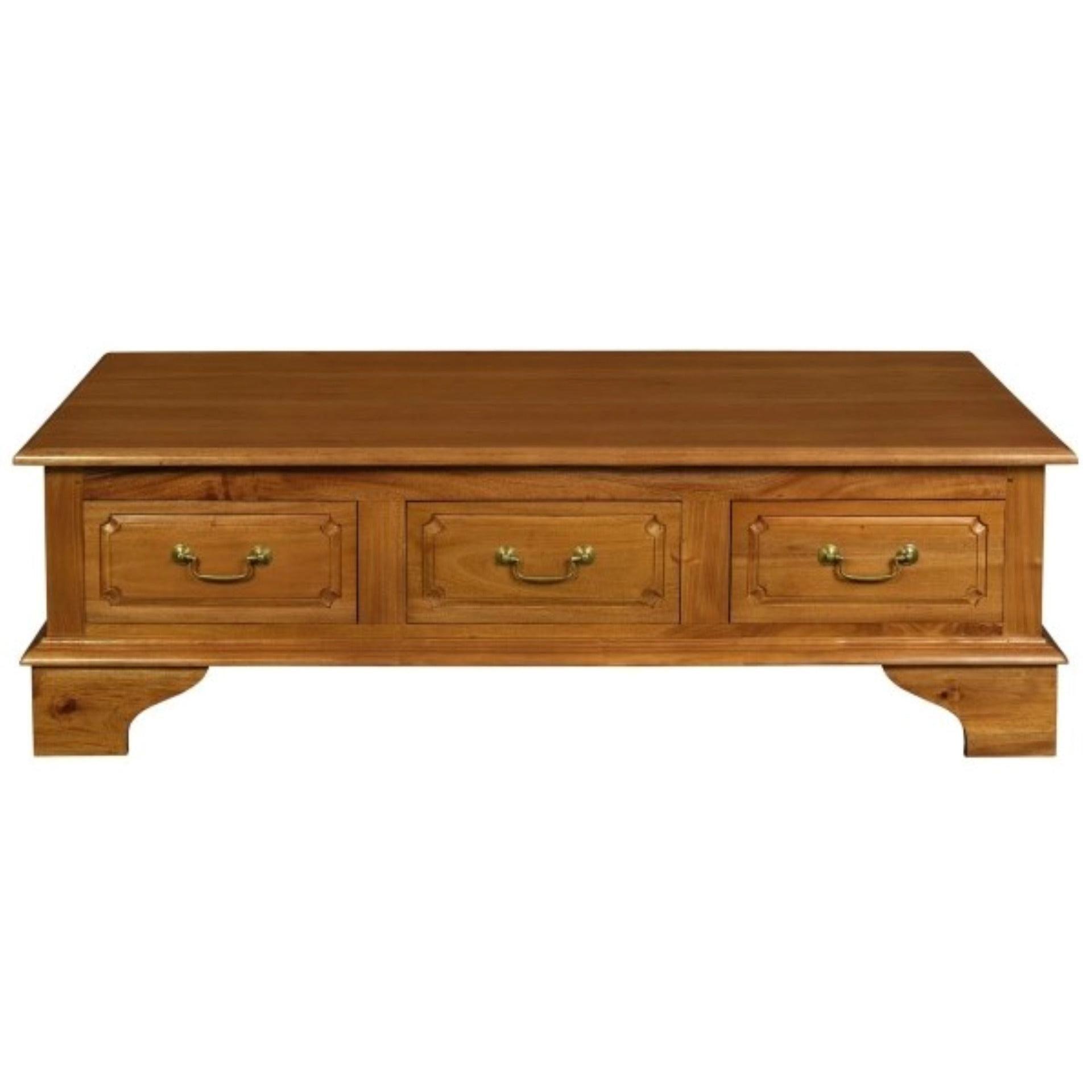 KLEVERSON SOLID MAHOGANY 6 DRAWERS RECTANGULAR COFFEE TABLE IN LIGHT PECAN
