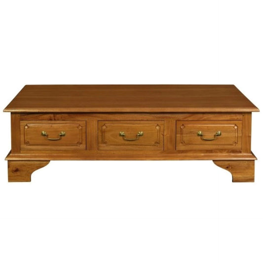 KLEVERSON SOLID MAHOGANY 6 DRAWERS RECTANGULAR COFFEE TABLE IN LIGHT PECAN