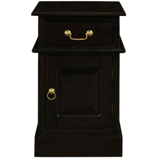 TASMANIA SOLID MAHOGANY TIMBER BEDSIDE TABLE, RIGHT HAND SIDE, CHOCOLATE
