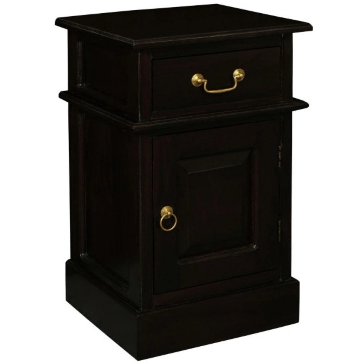 TASMANIA SOLID MAHOGANY TIMBER BEDSIDE TABLE, RIGHT HAND SIDE, CHOCOLATE
