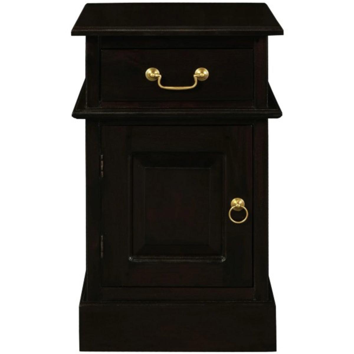 TASMANIA SOLID MAHOGANY TIMBER BEDSIDE TABLE, LEFT HAND SIDE, CHOCOLATE