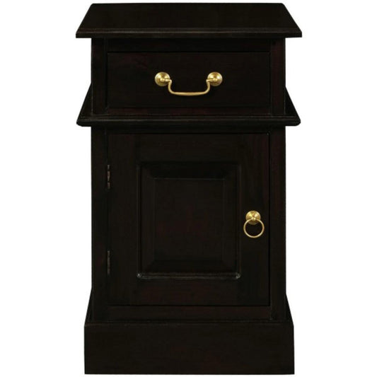 TASMANIA SOLID MAHOGANY TIMBER BEDSIDE TABLE, LEFT HAND SIDE, CHOCOLATE