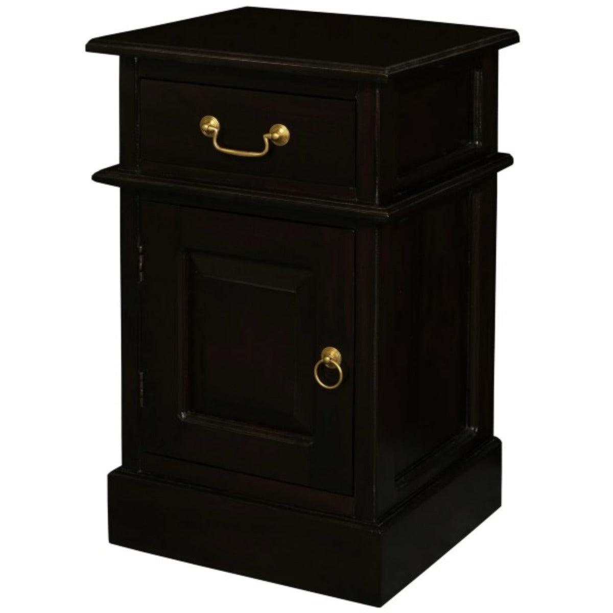 TASMANIA SOLID MAHOGANY TIMBER BEDSIDE TABLE, LEFT HAND SIDE, CHOCOLATE