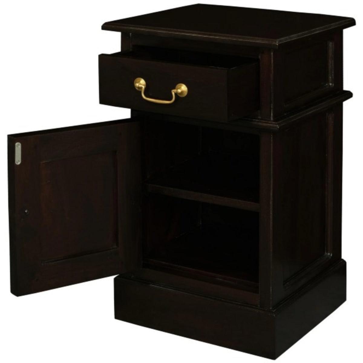 TASMANIA SOLID MAHOGANY TIMBER BEDSIDE TABLE, LEFT HAND SIDE, CHOCOLATE