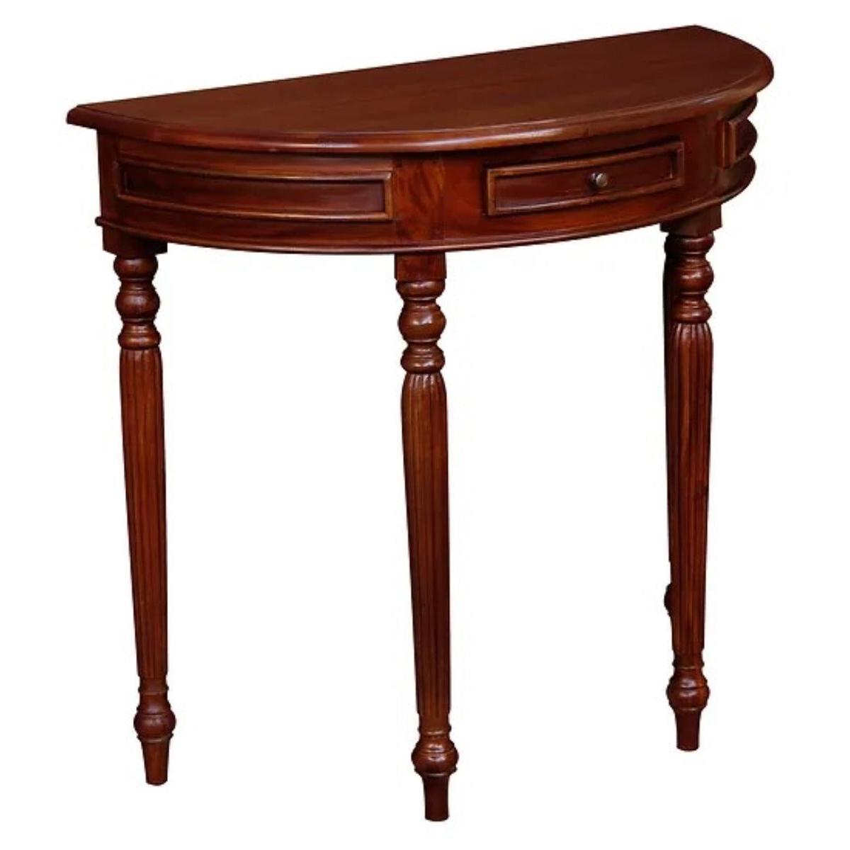 EMERY SOLID MAHOGNAY TIMBER HALF MOON ROUND CONSOLE/HALL TABLE 83CM - MAHOGANY