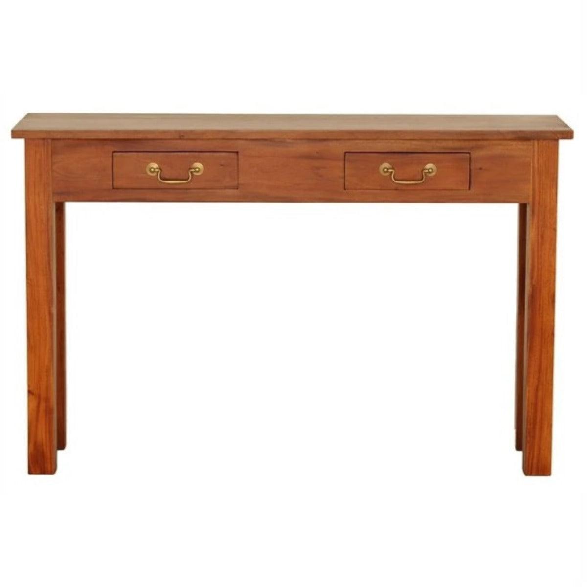 STRAIGHT LEG SOLID MAHOGANY TIMBER CONSOLE TABLE WITH 2 DRAWERS 120CM IN LIGHT PECAN