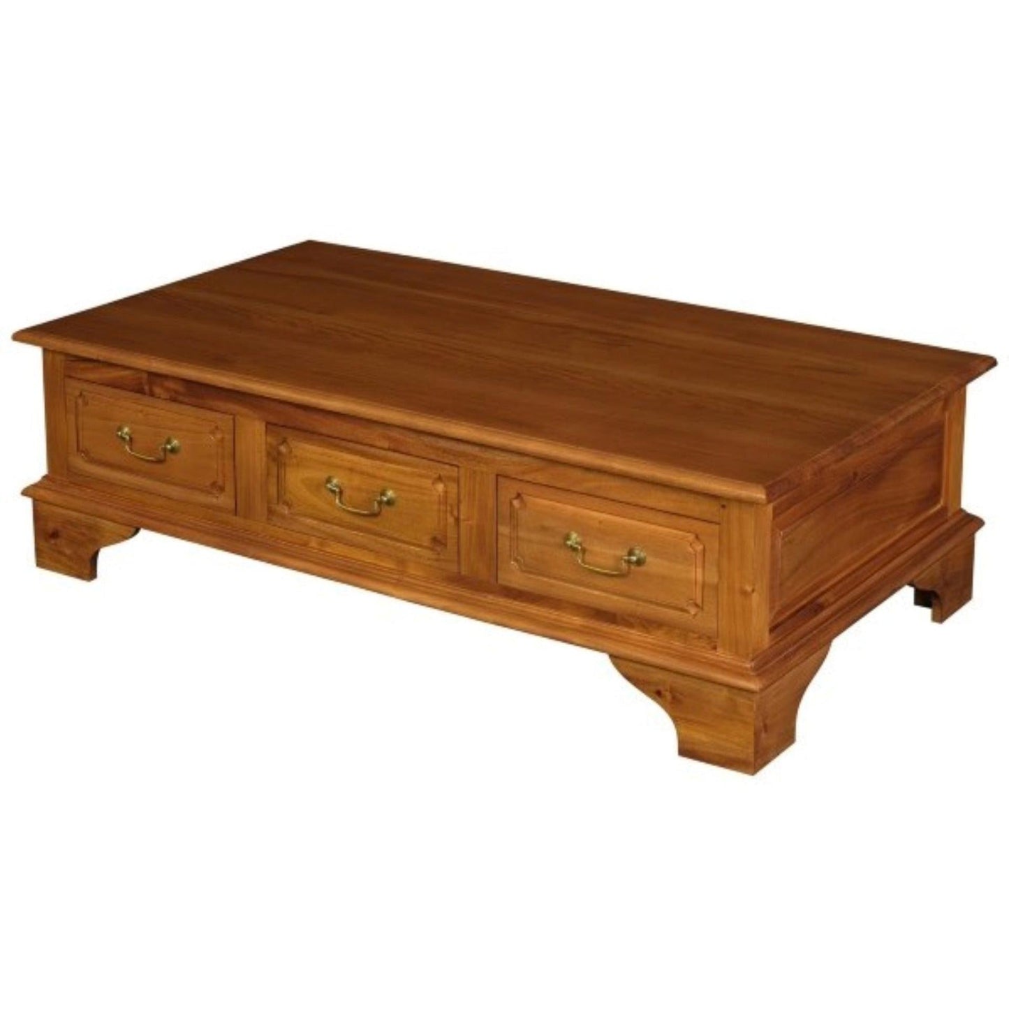 KLEVERSON SOLID MAHOGANY 6 DRAWERS RECTANGULAR COFFEE TABLE IN LIGHT PECAN
