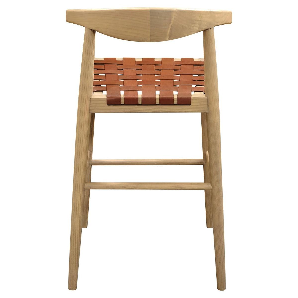 ELLIOT OAK BARSTOOL WITH GENUINE WOVEN LEATHER SET OF 2 TAN/NATURAL