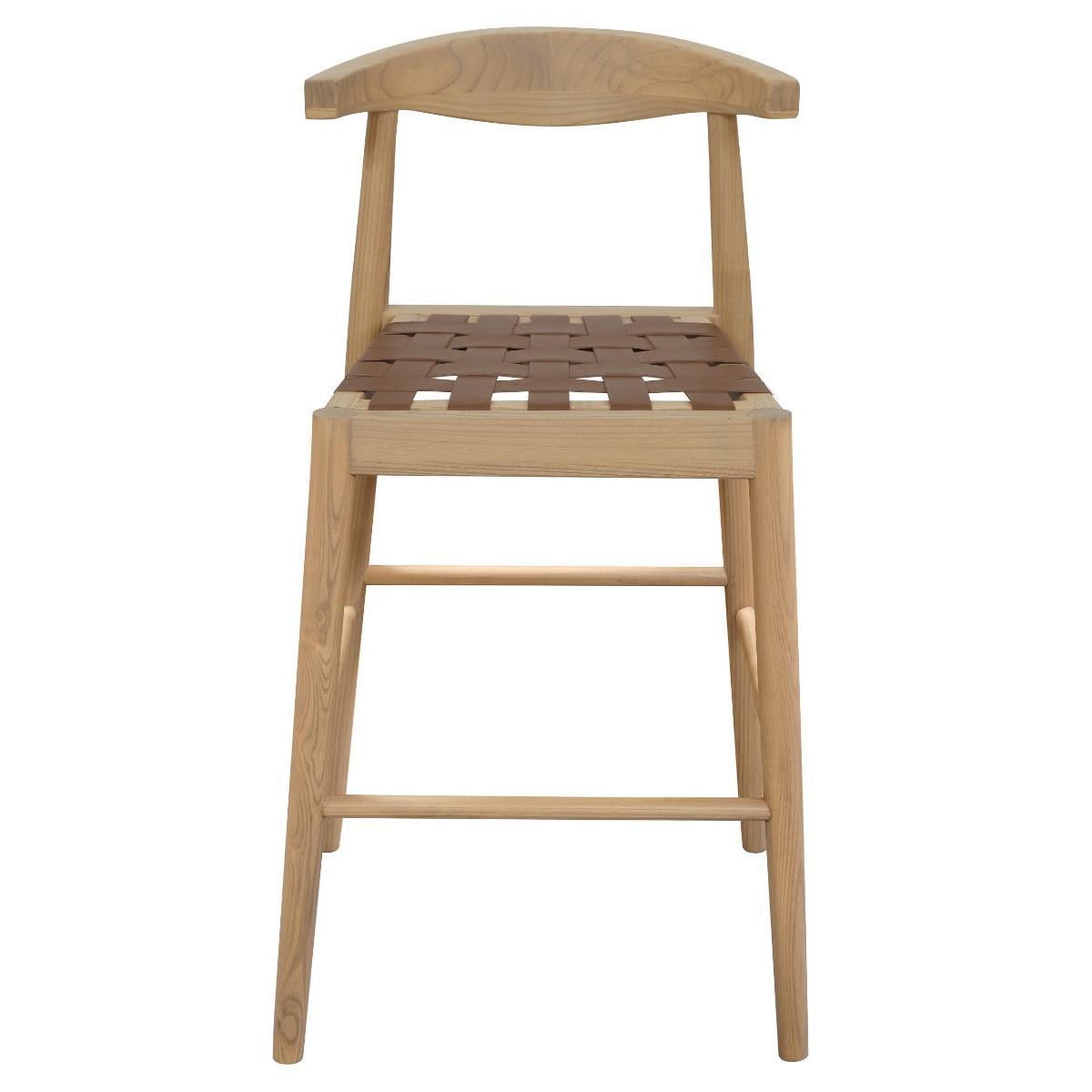 ELLIOT OAK BARSTOOL WITH GENUINE WOVEN LEATHER NATURAL - MyChocolateWood