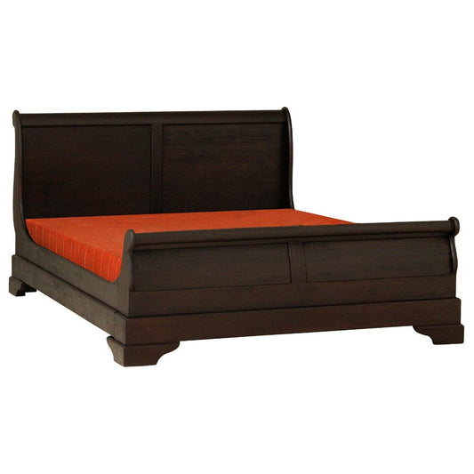 BRADY SLEIGH SOLID MAHOGANY TIMBER QUEEN BED IN CHOCOLATE - MADE TO ORDER