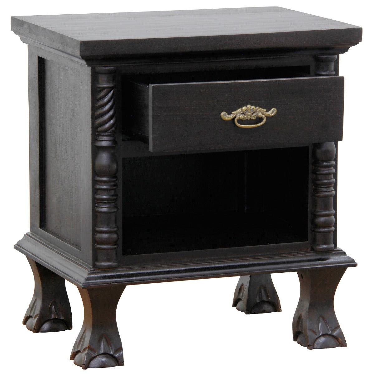 ORLIA SOLID MAHOGANY 1 DRAWER BEDSIDE TABLE IN CHOCOLATE